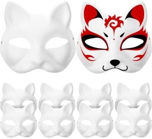 10Pcs Therian Mask Blank Cat Mask DIY Paintable Cat Masks to Paint Masquerade Animal Mask Therian Masks for Cosplay Dress Up Halloween Carnival Party Favors in Kuwait