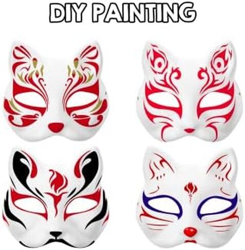 10Pcs Therian Mask Blank Cat Mask DIY Paintable Cat Masks to Paint Masquerade Animal Mask Therian Masks for Cosplay Dress Up Halloween Carnival Party Favors in Kuwait