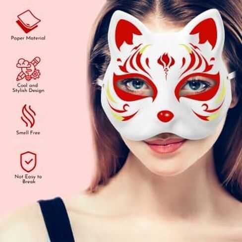 10Pcs Therian Mask Blank Cat Mask DIY Paintable Cat Masks to Paint Masquerade Animal Mask Therian Masks for Cosplay Dress Up Halloween Carnival Party Favors in Kuwait