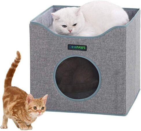 JESPET Foldable Cat Condo, Cat Cube House & Sleeper Bed with Lying Surface 2 Reversible Cushions, Cat Hiding Place, Cat Cave, Linenette Fabric, Felt and Engineered Wood, Scratch Resistant, Smoke Gray in Saudi Arabia