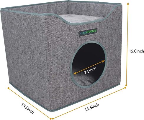 JESPET Foldable Cat Condo, Cat Cube House & Sleeper Bed with Lying Surface 2 Reversible Cushions, Cat Hiding Place, Cat Cave, Linenette Fabric, Felt and Engineered Wood, Scratch Resistant, Smoke Gray in Saudi Arabia