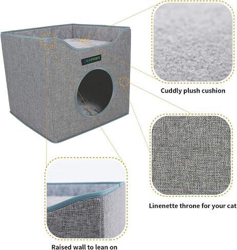 JESPET Foldable Cat Condo, Cat Cube House & Sleeper Bed with Lying Surface 2 Reversible Cushions, Cat Hiding Place, Cat Cave, Linenette Fabric, Felt and Engineered Wood, Scratch Resistant, Smoke Gray in Saudi Arabia