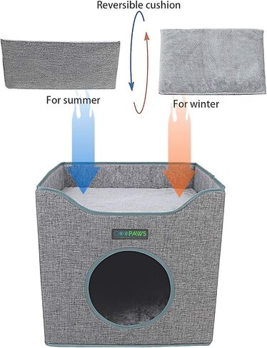JESPET Foldable Cat Condo, Cat Cube House & Sleeper Bed with Lying Surface 2 Reversible Cushions, Cat Hiding Place, Cat Cave, Linenette Fabric, Felt and Engineered Wood, Scratch Resistant, Smoke Gray in Saudi Arabia