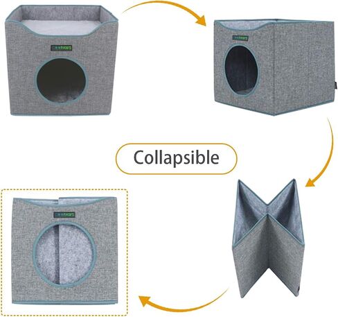 JESPET Foldable Cat Condo, Cat Cube House & Sleeper Bed with Lying Surface 2 Reversible Cushions, Cat Hiding Place, Cat Cave, Linenette Fabric, Felt and Engineered Wood, Scratch Resistant, Smoke Gray in Saudi Arabia