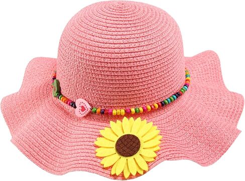 Girls Straw Hat with Flower Round Sunglasses, Summer Foldable Large Brim Sunflower Bowknot Beach Toddler Straw Sun Hat, 2-6T in Kuwait