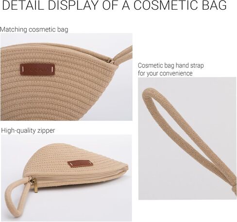 Large Woven Tote & Small Handbag Set for Women, Cotton Rope Shoulder Bag for Beach Pool Travel Weekends, Purse for Essentials in Saudi Arabia