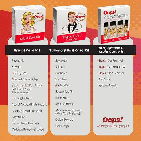 Oops! Wedding Day Emergency - Brides, Groom, Wedding Party - Day of Event Emergency - Garment Repairs, Fixes & Cleaning Solutions - Prevents Wardrobe Malfunction - Perfect Shower Gift in Saudi Arabia