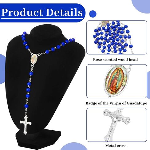 Taiyin 18 Pcs Wooden Bead Rosary Necklace with Crucifix and Our Lady of Guadalupe Scented First Communion Rosary Bulk with Organza Bags Baptism Favors Catholic Gift for Men Women (Black and White) in Kuwait