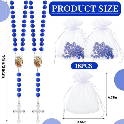 Taiyin 18 Pcs Wooden Bead Rosary Necklace with Crucifix and Our Lady of Guadalupe Scented First Communion Rosary Bulk with Organza Bags Baptism Favors Catholic Gift for Men Women (Black and White) in Kuwait