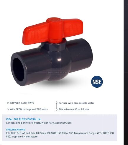Midline Valve PVC Ball Valve with Pink T-Handle for Potable Water Use 1'' Solvent Connections Grey Plastic (492T100) in Saudi Arabia