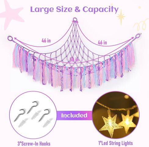 أرجوحة لعبة Homcosan للحيوانات المحشوة، منظم شبكة تخزين معلقة على الحائط مع ضوء LED، أرجوحة حيوانات محشوة لغرفة نوم الأطفال، أرجوحة شبكية من القطيفة بوهو مكرامية 58 بوصة 46 بوصة 46 بوصة in Kuwait