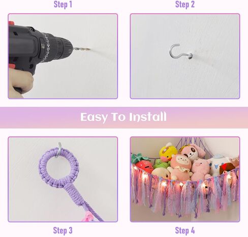 أرجوحة لعبة Homcosan للحيوانات المحشوة، منظم شبكة تخزين معلقة على الحائط مع ضوء LED، أرجوحة حيوانات محشوة لغرفة نوم الأطفال، أرجوحة شبكية من القطيفة بوهو مكرامية 58 بوصة 46 بوصة 46 بوصة in Kuwait