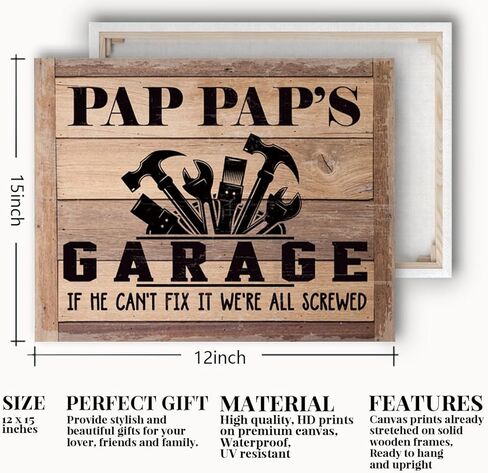 Pap Pap's Garage Canvas Decor, Canvas Wall Table Decor, Tool Room Decor, Garage Canvas Poster Wall Art, Father's Day Gift for Pap Pap Grandpa, Pap Pap Gift for Birthday Christmas or Other Holiday in Kuwait