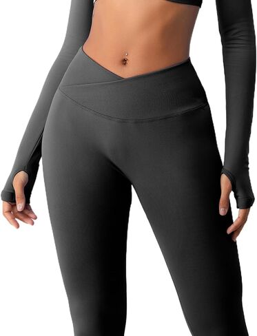 V Cross Waisted Workout Leggings for Women Scrunch Butt Gym Leggings Seamless Yoga Pants with Tummy Control in Saudi Arabia