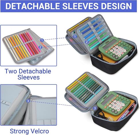 Large Pen Pencil Case,VONXURY High Capacity Art Colored Pencil Pouch Portable Stationery Organizer With 2 Detachable Layers 54 Slots Multiple Zipper Pockets for School Office College in Kuwait