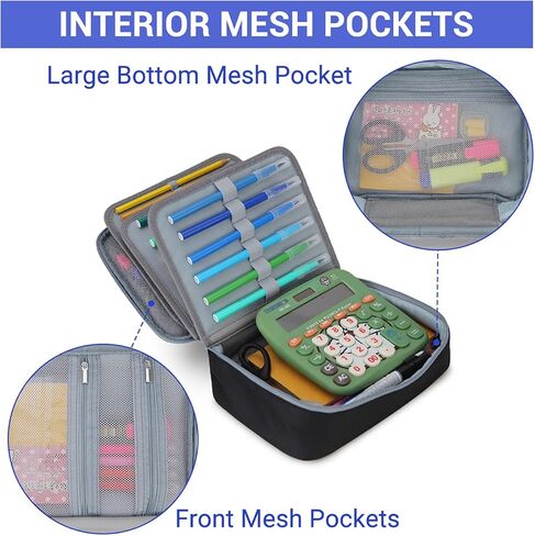 Large Pen Pencil Case,VONXURY High Capacity Art Colored Pencil Pouch Portable Stationery Organizer With 2 Detachable Layers 54 Slots Multiple Zipper Pockets for School Office College in Kuwait