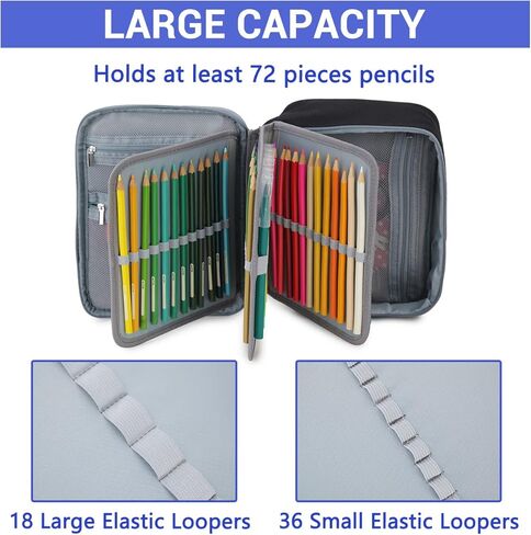 Large Pen Pencil Case,VONXURY High Capacity Art Colored Pencil Pouch Portable Stationery Organizer With 2 Detachable Layers 54 Slots Multiple Zipper Pockets for School Office College in Kuwait