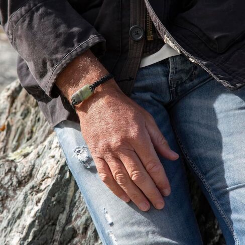 100% New Zealand Jade Bracelet for Men and Women, Hand Carved Maori Bracelet Jade Pendant for Men With Black Macrame Adjustable Cord, Pounamu Green Stone, Nephrite Jade Bracelet 1in (25mm) in Saudi Arabia