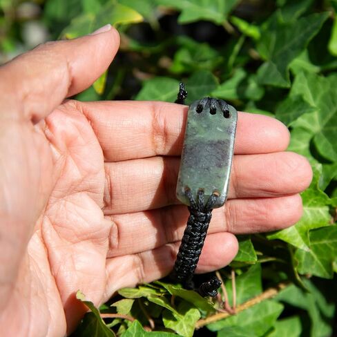 100% New Zealand Jade Bracelet for Men and Women, Hand Carved Maori Bracelet Jade Pendant for Men With Black Macrame Adjustable Cord, Pounamu Green Stone, Nephrite Jade Bracelet 1in (25mm) in Saudi Arabia
