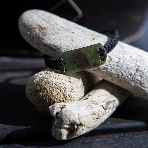 100% New Zealand Jade Bracelet for Men and Women, Hand Carved Maori Bracelet Jade Pendant for Men With Black Macrame Adjustable Cord, Pounamu Green Stone, Nephrite Jade Bracelet 1in (25mm) in Saudi Arabia
