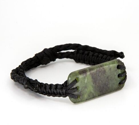 100% New Zealand Jade Bracelet for Men and Women, Hand Carved Maori Bracelet Jade Pendant for Men With Black Macrame Adjustable Cord, Pounamu Green Stone, Nephrite Jade Bracelet 1in (25mm) in Saudi Arabia
