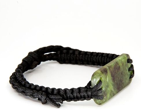 100% New Zealand Jade Bracelet for Men and Women, Hand Carved Maori Bracelet Jade Pendant for Men With Black Macrame Adjustable Cord, Pounamu Green Stone, Nephrite Jade Bracelet 1in (25mm) in Saudi Arabia