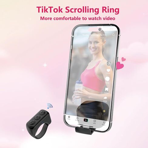 TikTok Scrolling Ring with Stand, Kindle App Page Turner (Not for Kindle Device) Phone Remote Control, Bluetooth Controller for Camera Remote, Music Control, Ring for iPhone, iPad, iOS, Android, Black in Saudi Arabia