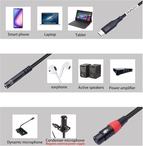 10FT USB C to XLR Female Microphone Cable & 3.5mm (1/8") Female Stereo Out Adapter,USB C to 3.5mm Headphone Cable&XLR Female Microphone Record Cable for iPhone 15 Garageband,Tablet,Laptop in Saudi Arabia