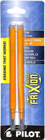 PILOT FriXion Gel Ink Refills for Clicker, LX & Ball Pens, Fine Point (0.7mm), Apricot Orange Ink, 2-Pack (15520) in Saudi Arabia