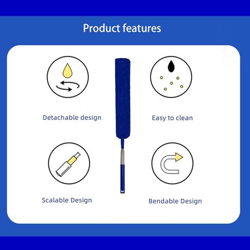 Retractable Gap Dust Cleaner, Cleaning Tool Under Appliance Or Sofa,Microfiber Hand Duster, Detachable and Washable Gap Cleaning Brush, Couch Cleaner, Including A Replacement Cloth Cover（Blue） in Saudi Arabia