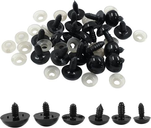 Hitefu 120 Pieces Large Safety Eye 14-24mm Black Plastic Doll Eye with Washer - Solid Craft Doll Eye for DIY Puppet Crafts Teddy Bear Amigurumi Making Supplies (6 Sizes) in Saudi Arabia