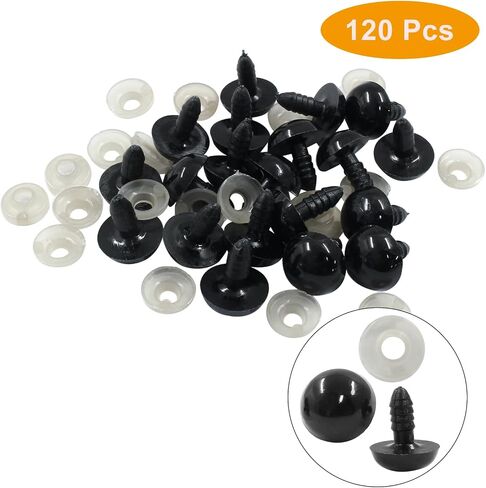 Hitefu 120 Pieces Large Safety Eye 14-24mm Black Plastic Doll Eye with Washer - Solid Craft Doll Eye for DIY Puppet Crafts Teddy Bear Amigurumi Making Supplies (6 Sizes) in Saudi Arabia