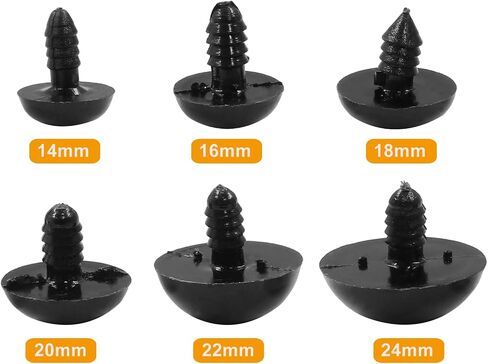 Hitefu 120 Pieces Large Safety Eye 14-24mm Black Plastic Doll Eye with Washer - Solid Craft Doll Eye for DIY Puppet Crafts Teddy Bear Amigurumi Making Supplies (6 Sizes) in Saudi Arabia