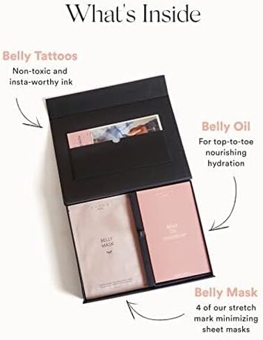 مجموعة HATCH Belly Bestie - زيت البطن، 4 أقنعة للبطن، وشم بطن غير سام - أساسيات الأمومة - هدايا مركزة على البطن هدية مثالية للأمومة in Kuwait