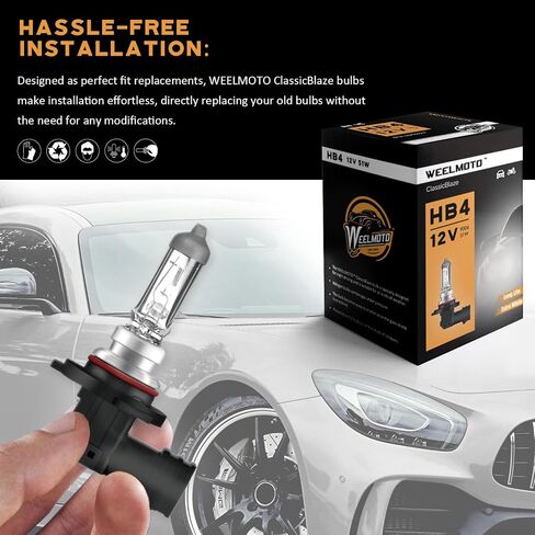 9006 HB4 12V 51W Car HeadLight Bulbs, Halogen Bulb Clear Quartz Glass Auto Light Lamp, Auto HB4 9006 Super Car Headlight Bulbs Fog Lamp Bulbs HB4 9006 51W Extra White halogen bulb(2PCS) in Saudi Arabia