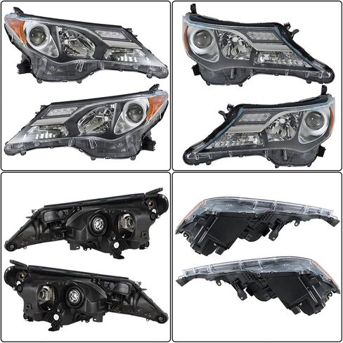 استبدال مجموعة المصابيح الأمامية WFLNHB لـ 2013 2014 2015 Toyota RAV4 جهاز عرض المصابيح الأمامية السوداء للسائق وجانب الركاب in Kuwait