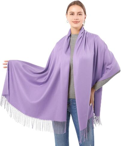 Genovega المرأة الباشمينا وشاح شال التفاف المرأة والأوشحة والأغطية الزفاف الدافئة المتضخم الباشمينا كبيرة كبيرة شالات الموضة الرقبة بطانية لبطانية فساتين السهرة عطلة الأرجواني الفاتح in Kuwait