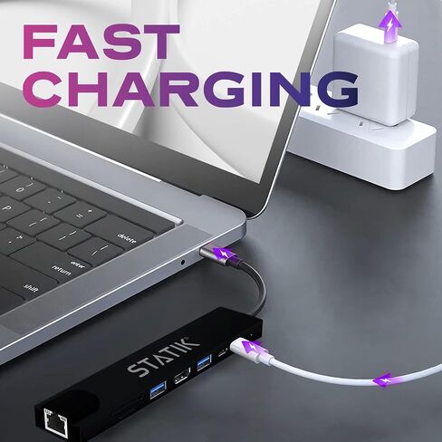 محول متعدد المنافذ USB C من STATIK UltraHub - محطة إرساء USB C - محور USB 3.0 يعمل 8 في 1 مع محول HDMI USB C 4K، قاعدة توصيل USB C، منفذ إيثرنت 100 ميجابت في الثانية، قارئ بطاقة SD/TF وقاعدة كمبيوتر محمول in Kuwait