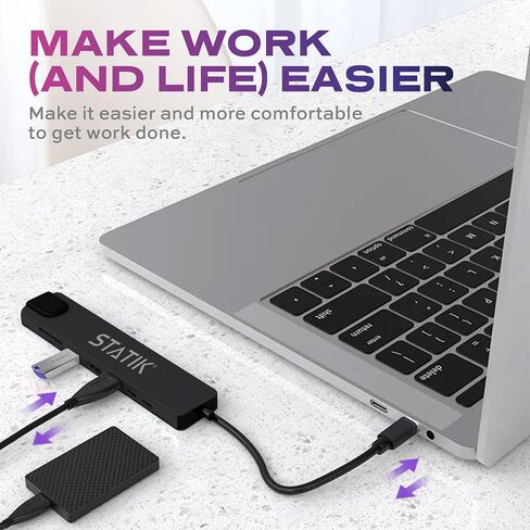 محول متعدد المنافذ USB C من STATIK UltraHub - محطة إرساء USB C - محور USB 3.0 يعمل 8 في 1 مع محول HDMI USB C 4K، قاعدة توصيل USB C، منفذ إيثرنت 100 ميجابت في الثانية، قارئ بطاقة SD/TF وقاعدة كمبيوتر محمول in Kuwait