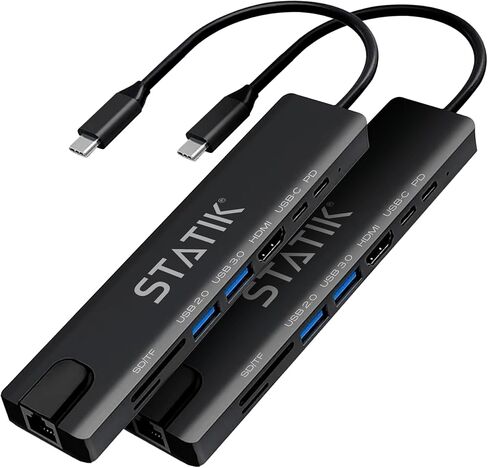 محول متعدد المنافذ USB C من STATIK UltraHub - محطة إرساء USB C - محور USB 3.0 يعمل 8 في 1 مع محول HDMI USB C 4K، قاعدة توصيل USB C، منفذ إيثرنت 100 ميجابت في الثانية، قارئ بطاقة SD/TF وقاعدة كمبيوتر محمول in Kuwait