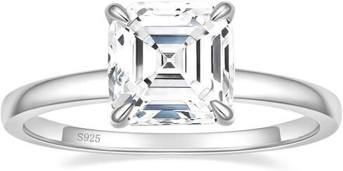 EAMTI 2.5CT Asscher Cut Engagement Rings for Women Cubic Zirconia CZ 925 Sterling Silver Wedding Rings for Her Solitaire Promise Wedding Bands Size 3-11 in Saudi Arabia
