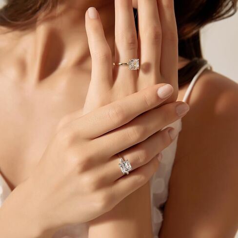 EAMTI 2.5CT Asscher Cut Engagement Rings for Women Cubic Zirconia CZ 925 Sterling Silver Wedding Rings for Her Solitaire Promise Wedding Bands Size 3-11 in Saudi Arabia