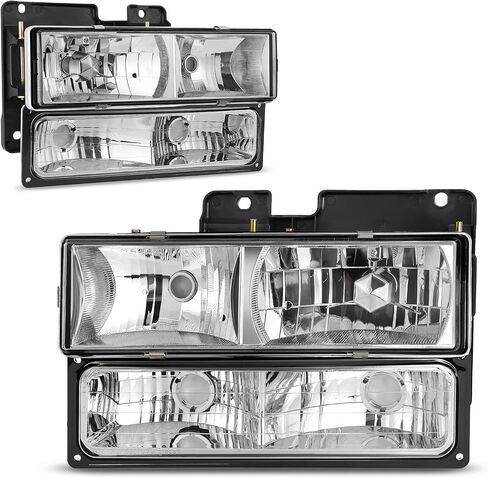 AUTOSAVER88 LED DRL Headlights Assembly Compatible with 1990-1999 Chevy C/K C10 Suburban Tahoe GMC Yukon Headlight Headlamp Replacement Pair with Daytime Running Light Black Housing Clear Reflector in Saudi Arabia