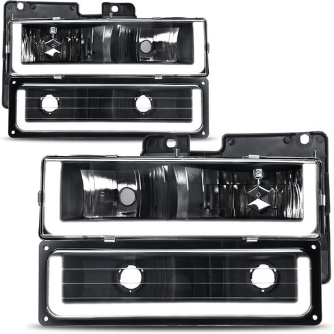 AUTOSAVER88 LED DRL Headlights Assembly Compatible with 1990-1999 Chevy C/K C10 Suburban Tahoe GMC Yukon Headlight Headlamp Replacement Pair with Daytime Running Light Black Housing Clear Reflector in Saudi Arabia
