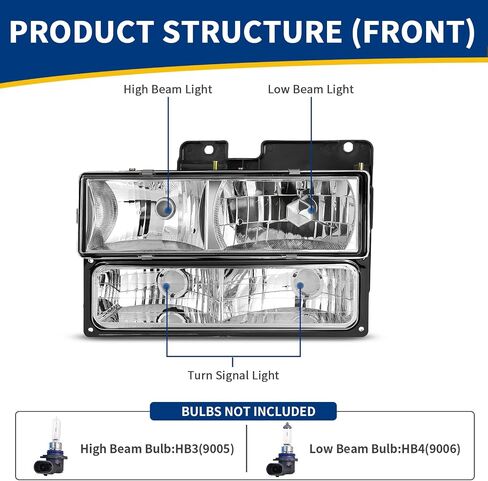 AUTOSAVER88 LED DRL Headlights Assembly Compatible with 1990-1999 Chevy C/K C10 Suburban Tahoe GMC Yukon Headlight Headlamp Replacement Pair with Daytime Running Light Black Housing Clear Reflector in Saudi Arabia