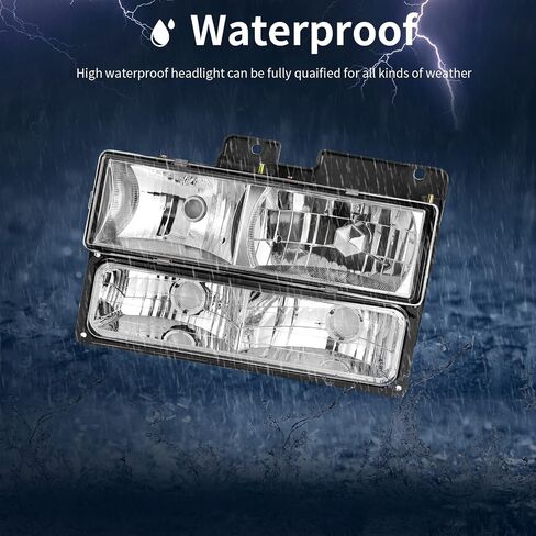 AUTOSAVER88 LED DRL Headlights Assembly Compatible with 1990-1999 Chevy C/K C10 Suburban Tahoe GMC Yukon Headlight Headlamp Replacement Pair with Daytime Running Light Black Housing Clear Reflector in Saudi Arabia