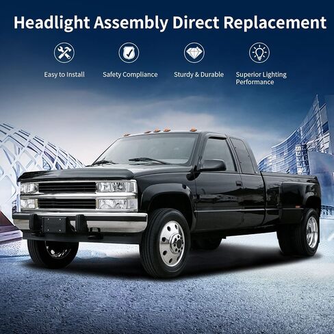 AUTOSAVER88 LED DRL Headlights Assembly Compatible with 1990-1999 Chevy C/K C10 Suburban Tahoe GMC Yukon Headlight Headlamp Replacement Pair with Daytime Running Light Black Housing Clear Reflector in Saudi Arabia