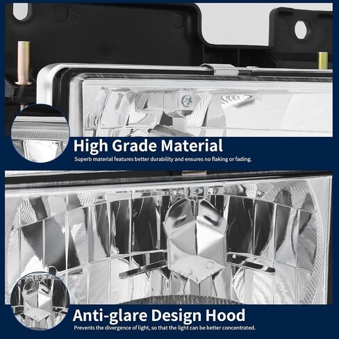 AUTOSAVER88 LED DRL Headlights Assembly Compatible with 1990-1999 Chevy C/K C10 Suburban Tahoe GMC Yukon Headlight Headlamp Replacement Pair with Daytime Running Light Black Housing Clear Reflector in Saudi Arabia