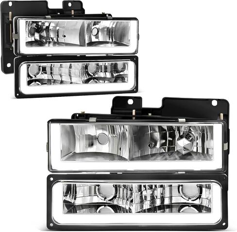 AUTOSAVER88 LED DRL Headlights Assembly Compatible with 1990-1999 Chevy C/K C10 Suburban Tahoe GMC Yukon Headlight Headlamp Replacement Pair with Daytime Running Light Black Housing Clear Reflector in Saudi Arabia