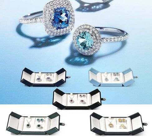 Oirlv صندوق مجوهرات جلدي متعدد الوظائف صندوق منظم مجوهرات صندوق مجوهرات للسفر لقلادة وحلقة القرط (رمادي-أزرق) in Kuwait